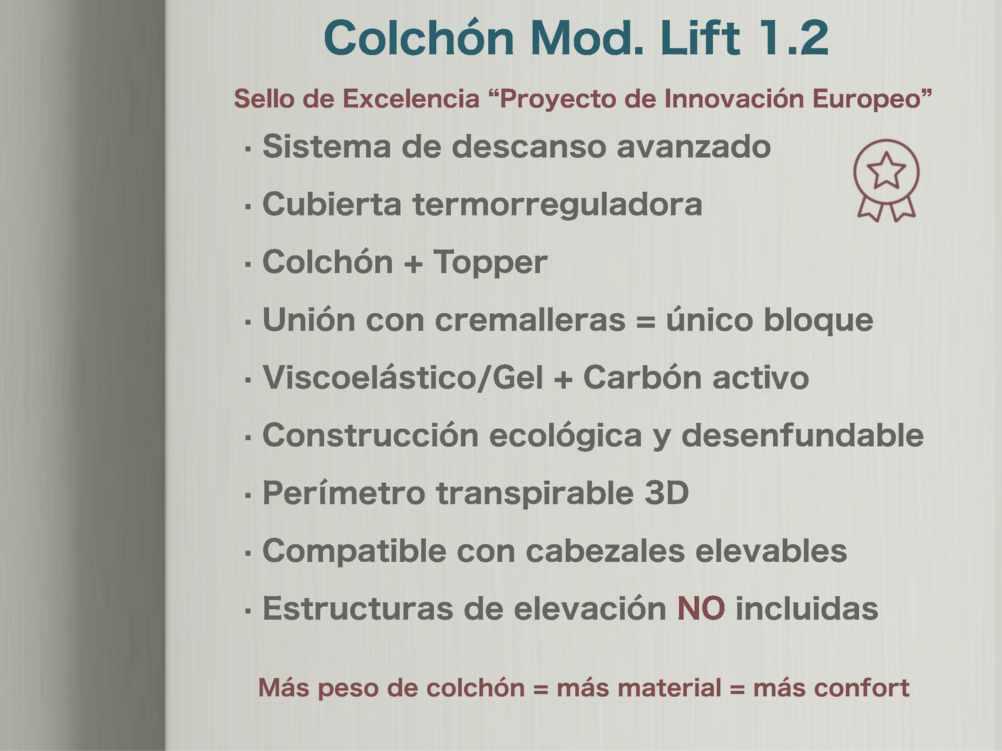 COLCHÓN LIFT 1.2 · Estructuras no incluidas ·